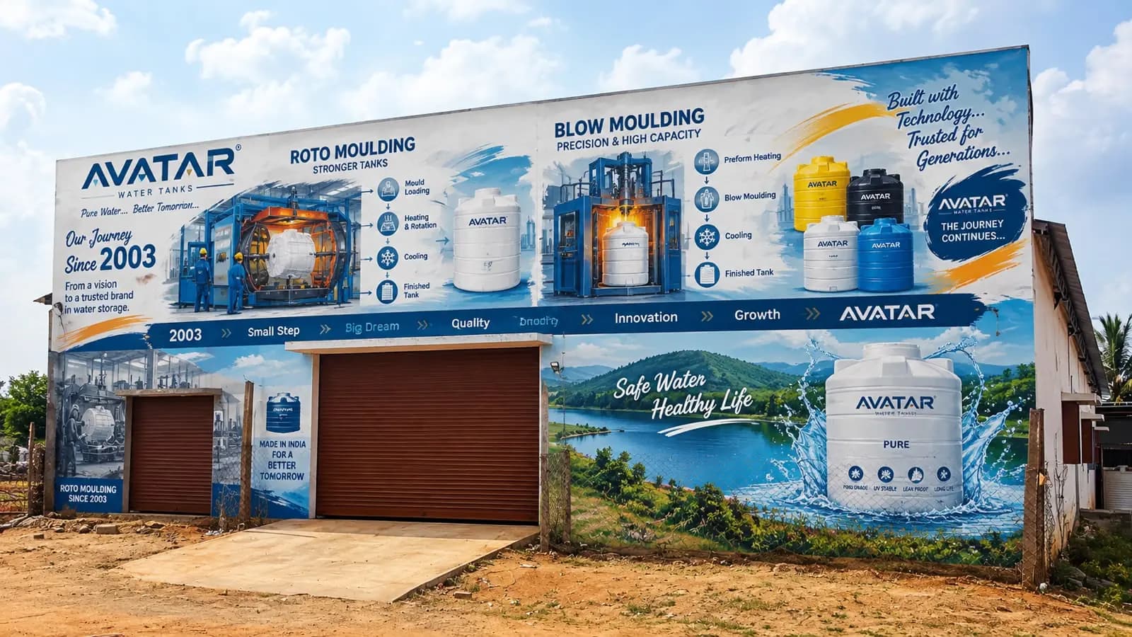 Painted and printed wall branding covering a building front
